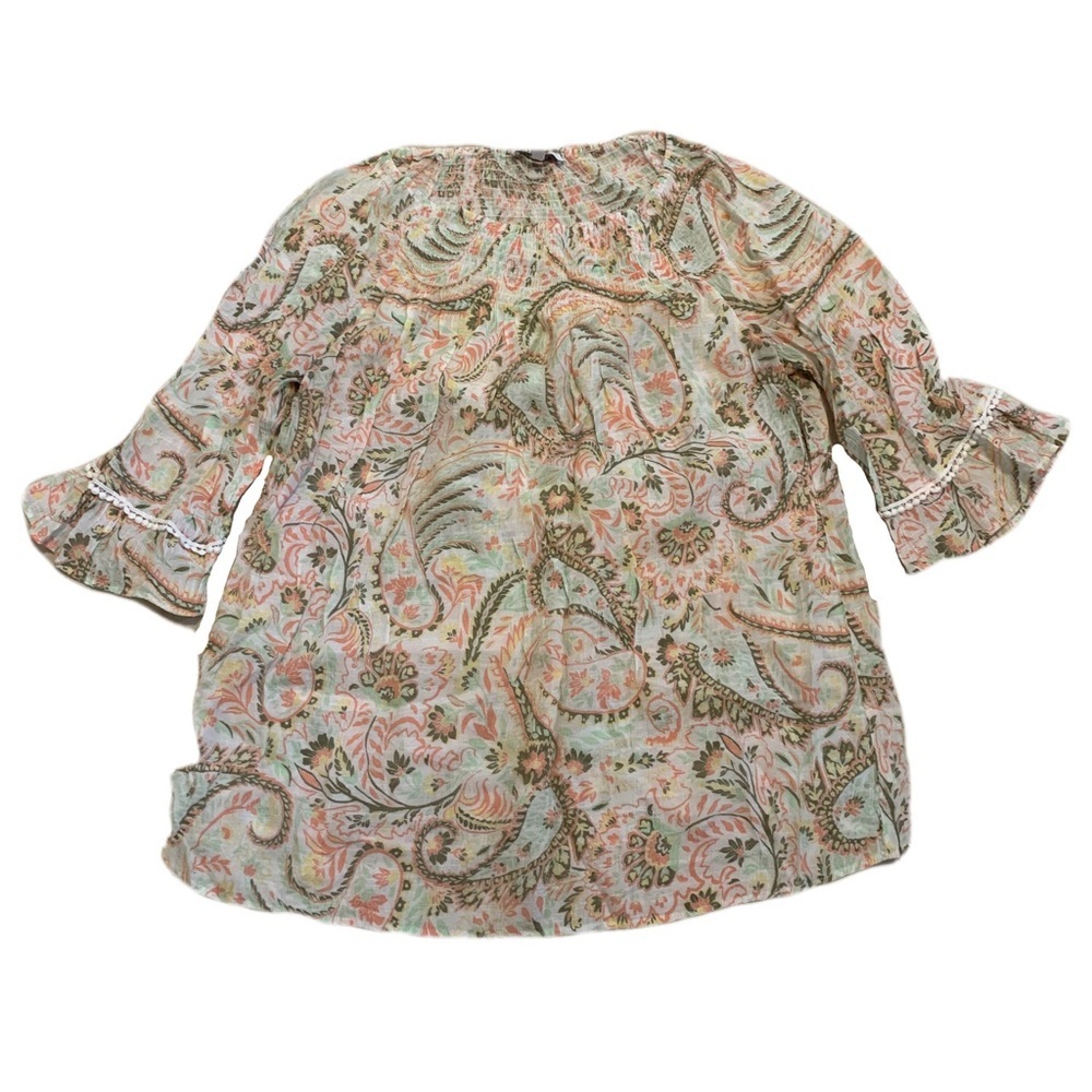 New Directions Boho Paisley Smocked Blouse - Size XL